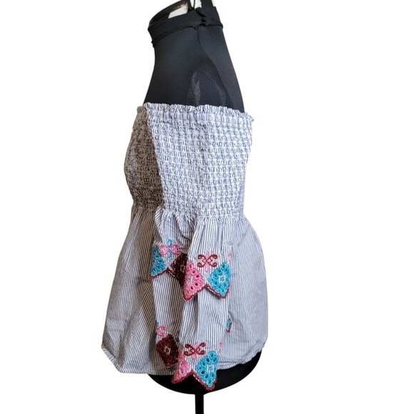 Ann Taylor Petite Off-the-Shoulder Blouse – Smocked Bodice & Embroidered Sleeve - Picture 6 of 8